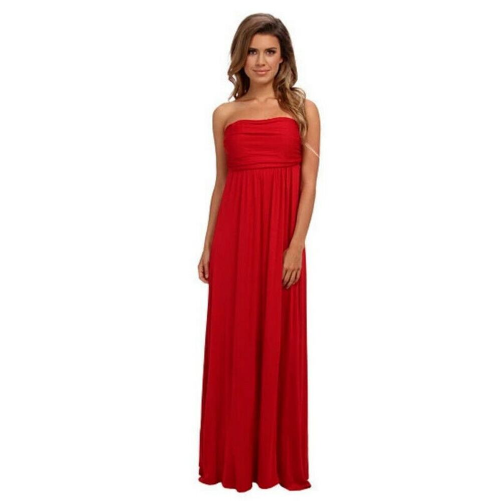 Culture Phit Women Sleeveless Ruched Hally Maxi Dress Red Plus Size 3XL